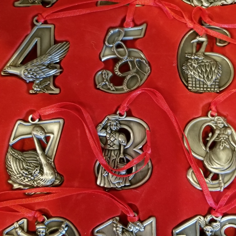 Longenberger 12 days of Christmas pewter ornaments